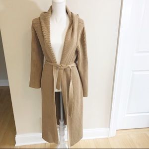 J. Crew Sweater Large Tan Cardigan Hooded Coat